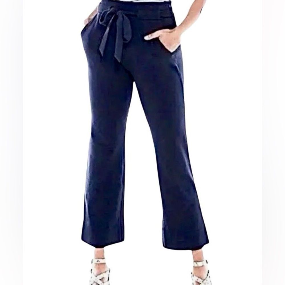 CAbi Wide Leg Cropped Knit Pants in Navy Blue Women’s 6